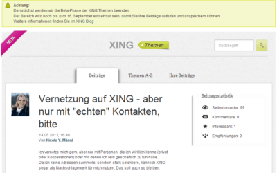 My Blog is my Castle – und Gold wert! XING stellt „Themen“ ein